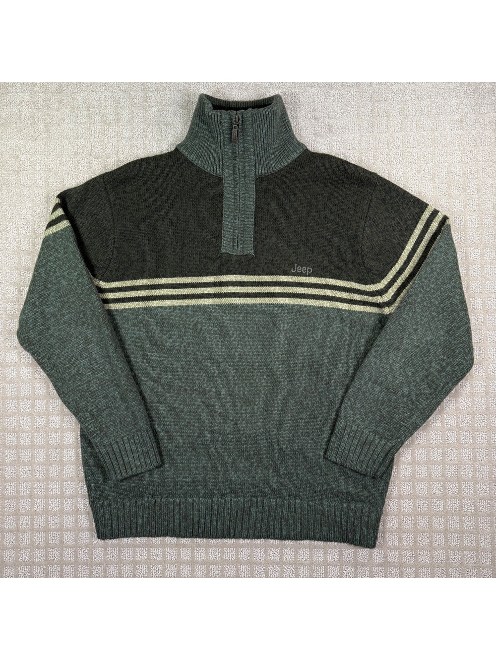 Jeep green striped quarter zip sweater size XL